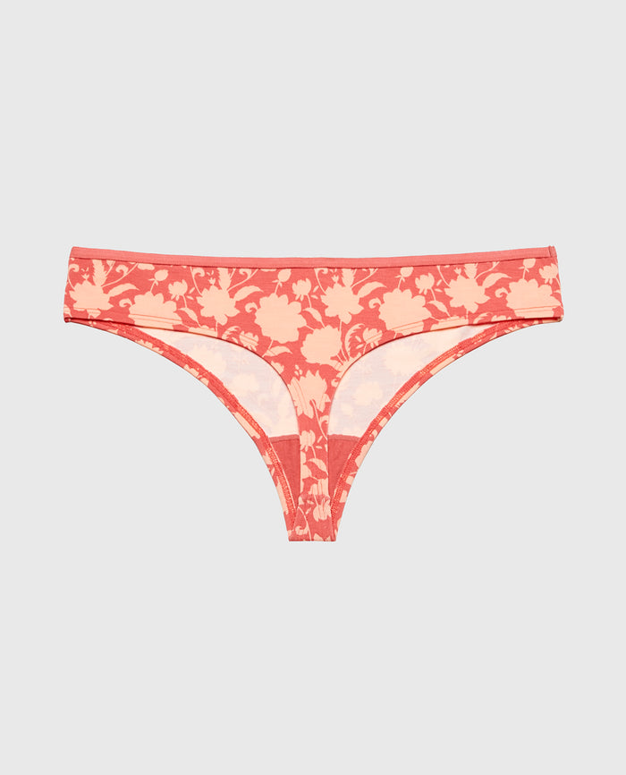 Ultrasoft Thong Panty with Bow Detail in Blush Floral Silhouette
