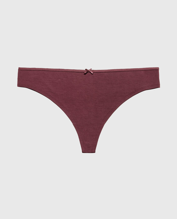 Ultrasoft Thong Panty with Bow Detail in Plum Wine