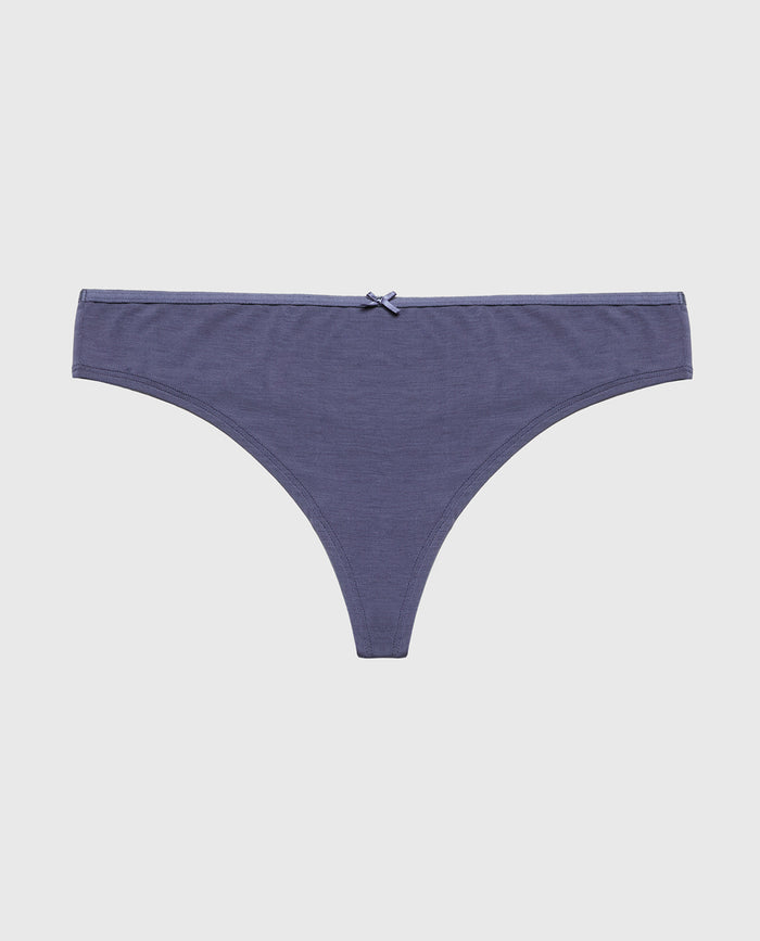 Ultrasoft Thong Panty with Bow Detail in Vintage Indigo