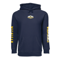 Greyson Clothiers U of M Fireside Hoodie in Maltese Blue - Front View, Michigan Wolverines sleeve graphics and chest badge