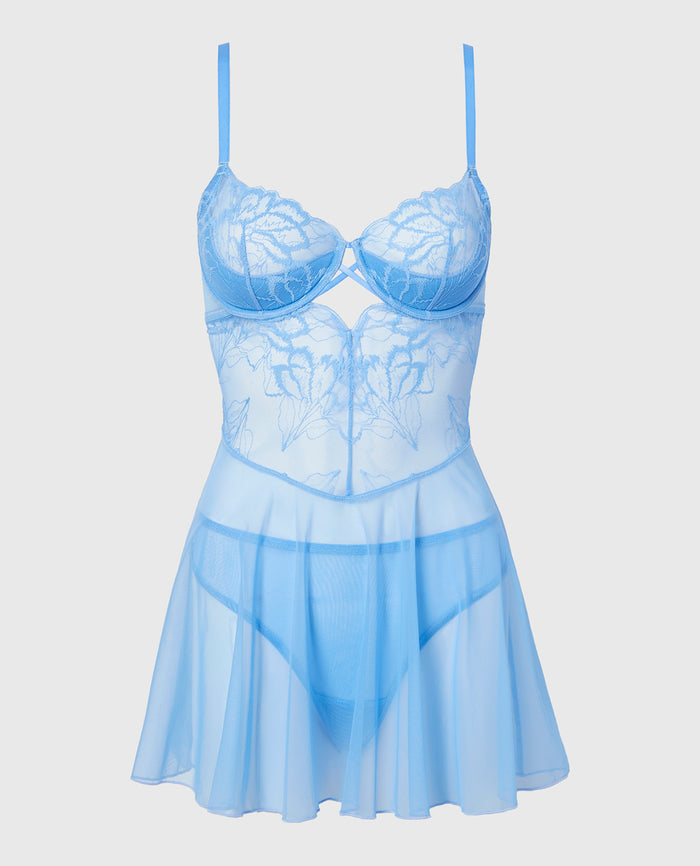 Unlined Balconette Babydoll with Lush Lace in Azure Blue
