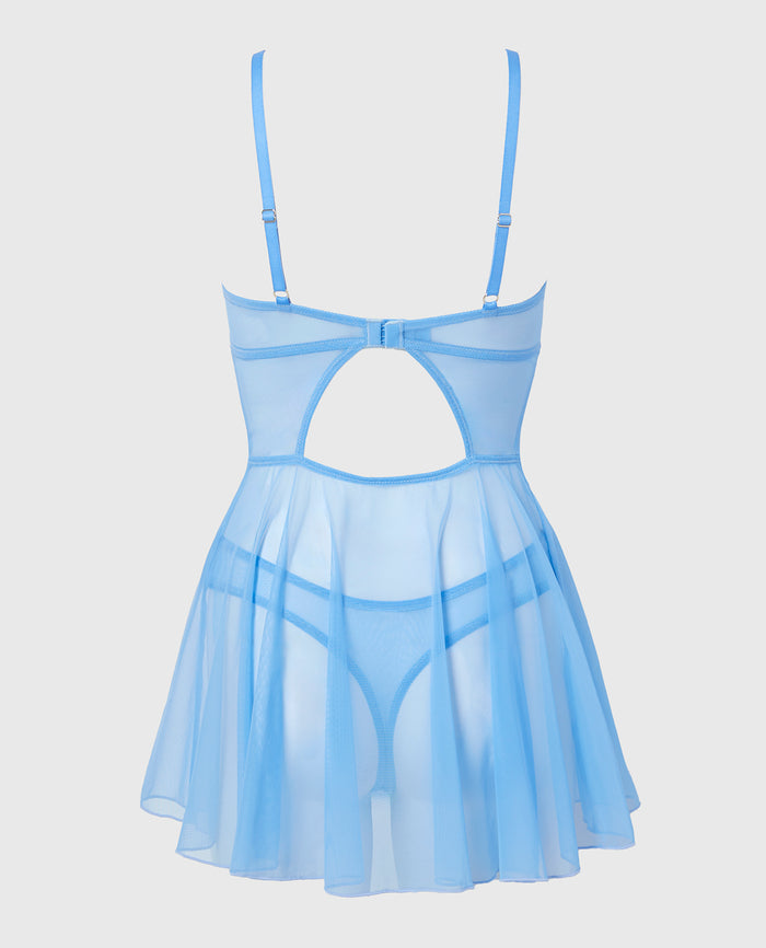 Unlined Balconette Babydoll with Lush Lace in Azure Blue