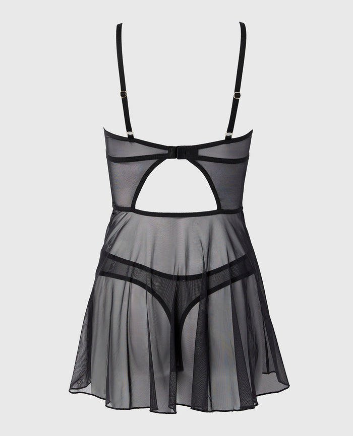 Unlined Balconette Babydoll with Lush Lace in Tuxedo Black