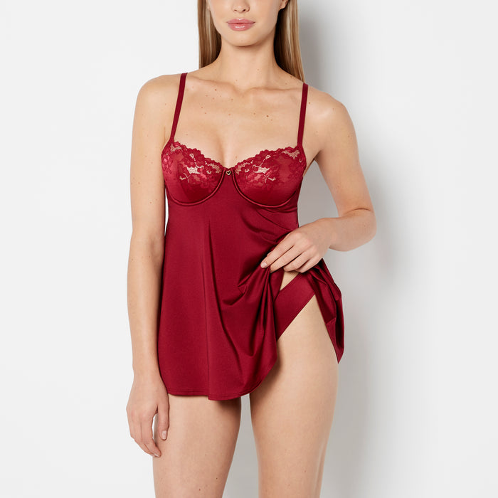 Unlined Balconette Babydoll with Romantic Lace in Plum Rose