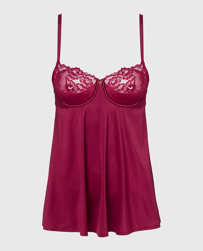 Unlined Balconette Babydoll with Romantic Lace in Plum Rose