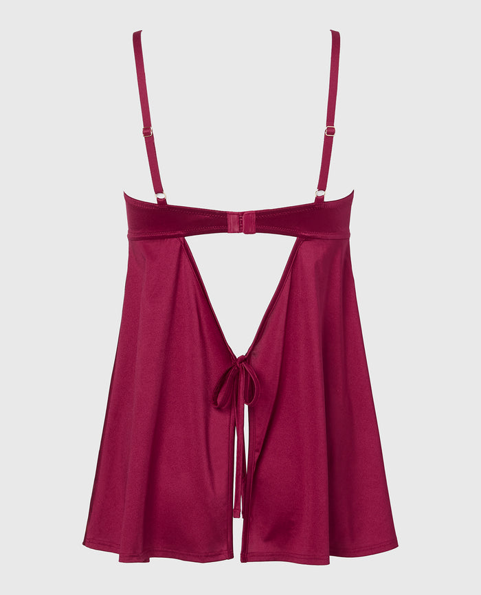 Unlined Balconette Babydoll with Romantic Lace in Plum Rose