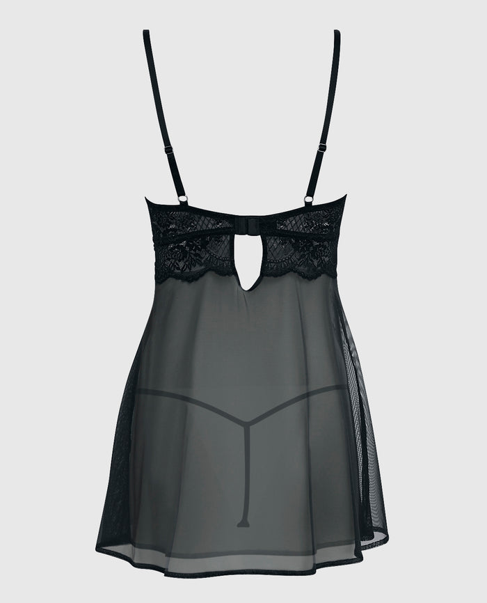 Unlined Balconette Lace Babydoll in Smoulder Black