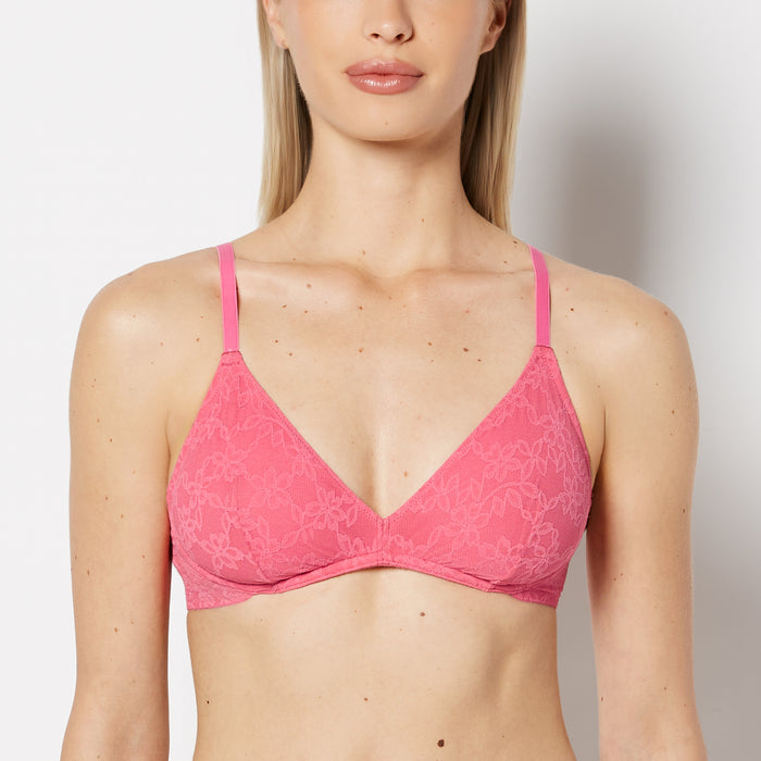 Unlined Bralette in Ultra Lace with Faux Wire in Pink Flambe