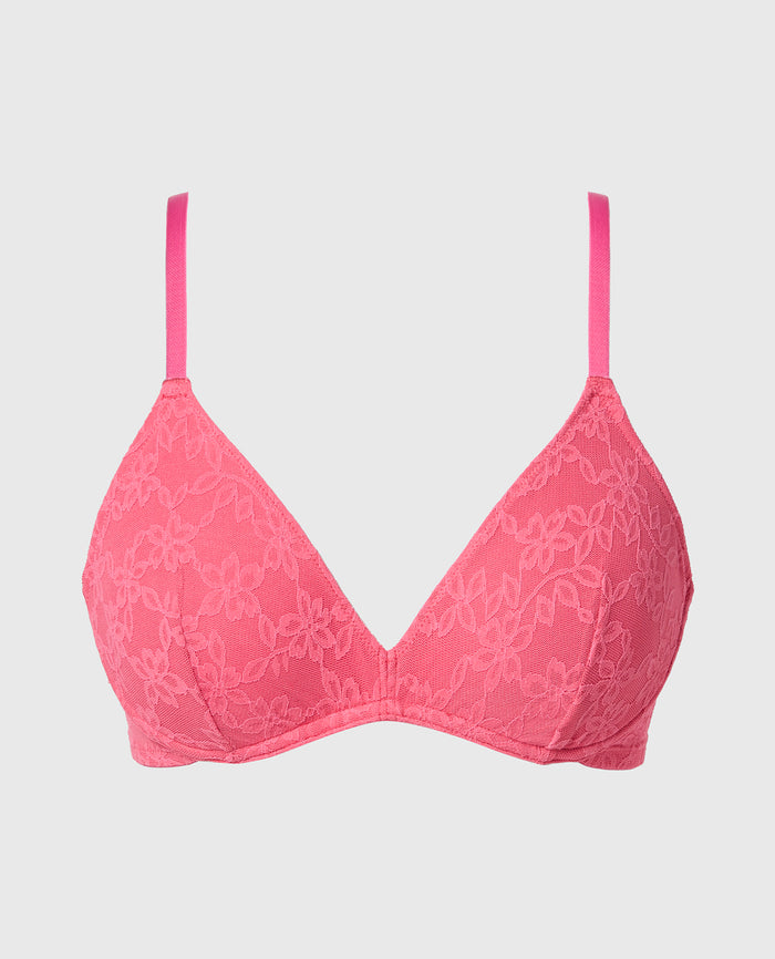 Unlined Bralette in Ultra Lace with Faux Wire in Pink Flambe