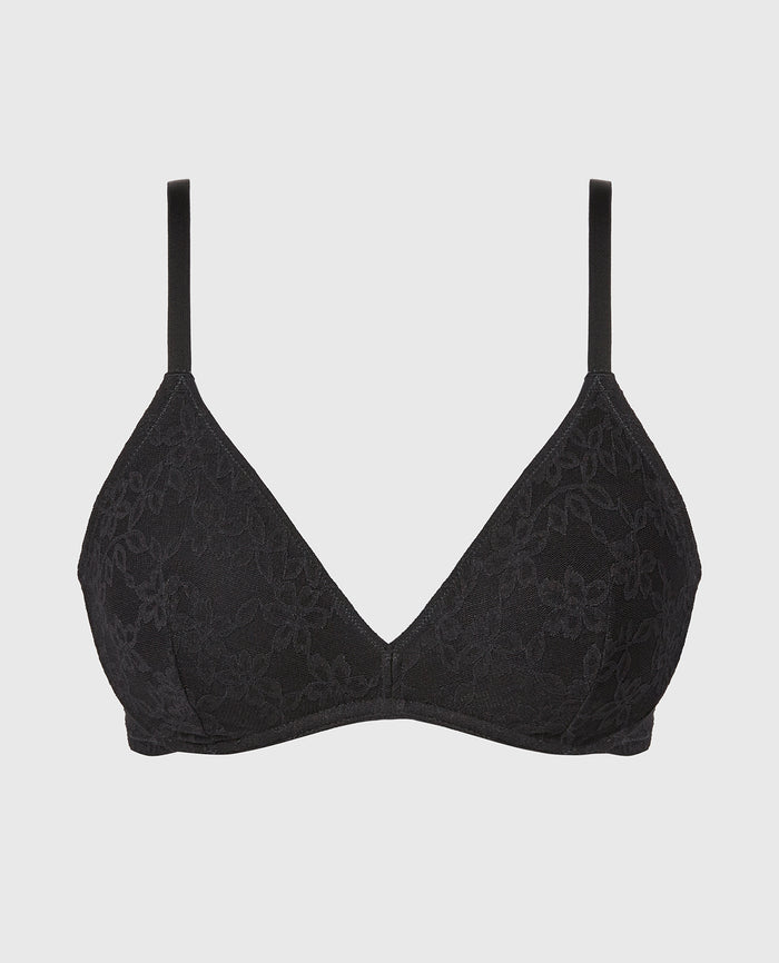Unlined Bralette in Ultra Lace with Faux Wire in Tuxedo Black