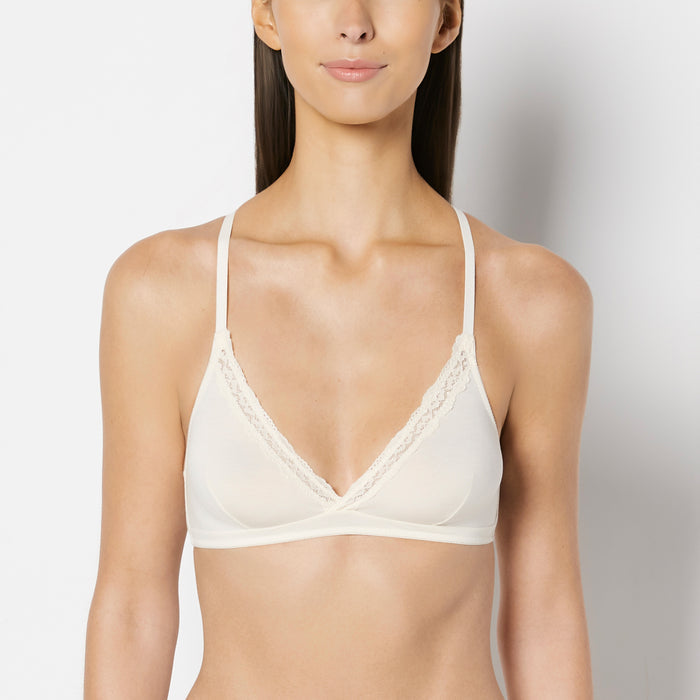 Unlined Bralette with Lace Trim in Pearled Ivory