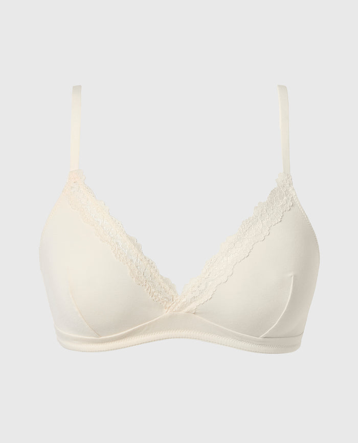 Unlined Bralette with Lace Trim in Pearled Ivory