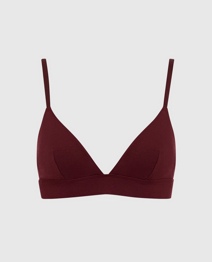 Unlined Bralette with V Neck in Red Wine