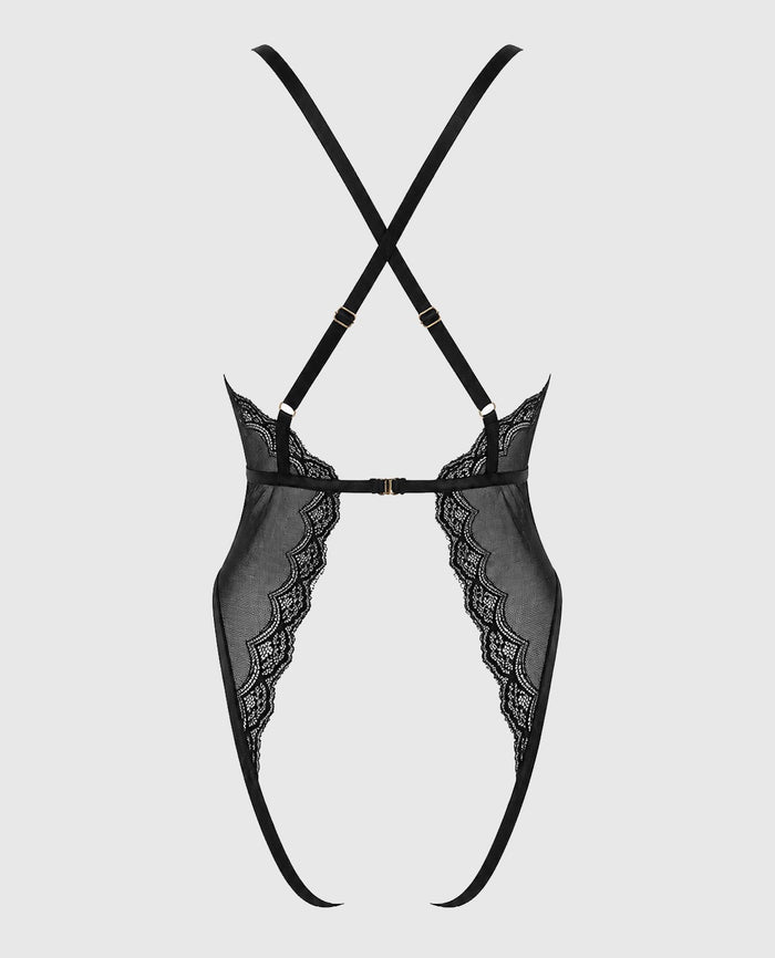 Unlined Bumless Teddy in Exquisite Lace in Tuxedo Black