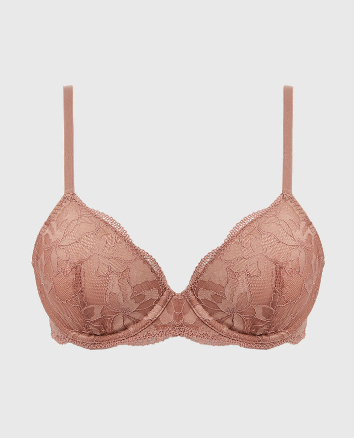 Unlined Demi Bra in Charmed Lace in Deer