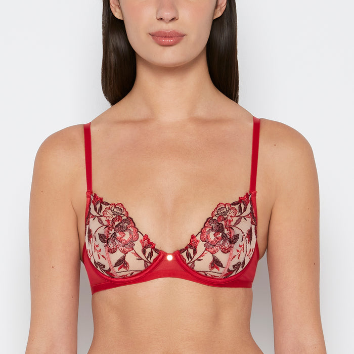 Unlined Demi Bra in Evening Blush with Crimson and Russian Ruby