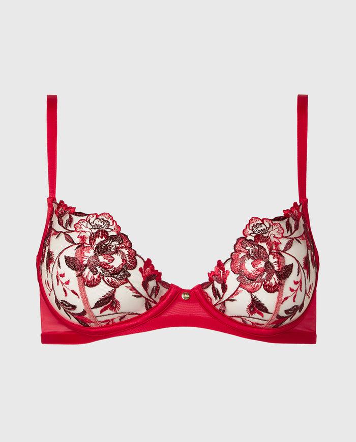 Unlined Demi Bra in Evening Blush with Crimson and Russian Ruby
