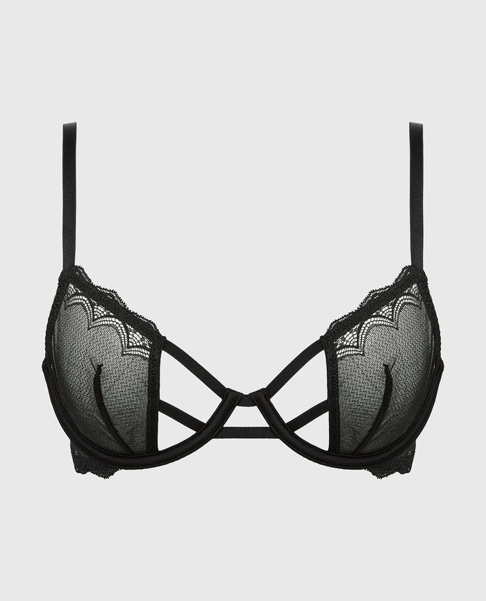 Unlined Demi Bra in Exquisite Lace in Tuxedo Black