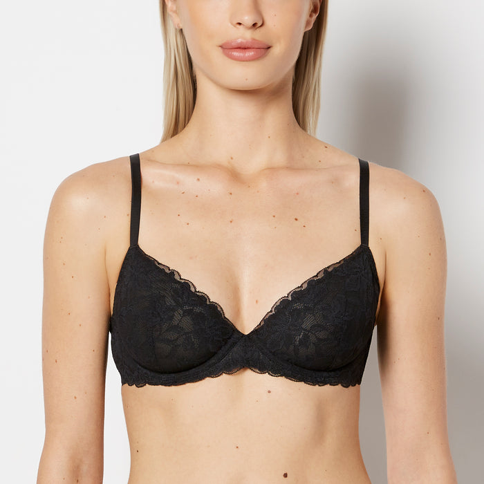 Unlined Demi Bra in Poetic Lace in Tuxedo Black