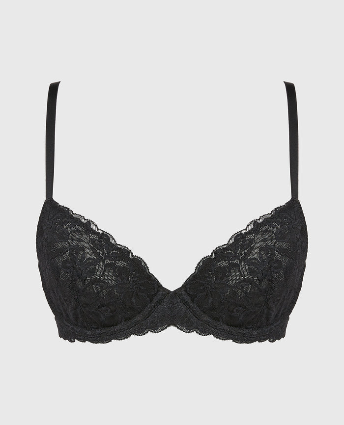 Unlined Demi Bra in Poetic Lace in Tuxedo Black