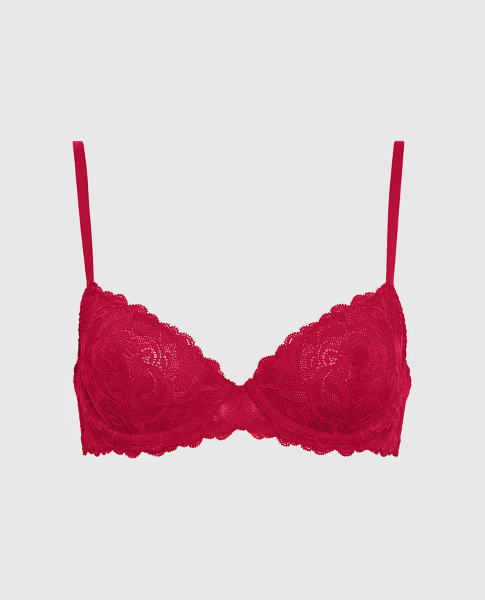Unlined Demi Bra with Allover Lace in Cosmo Red