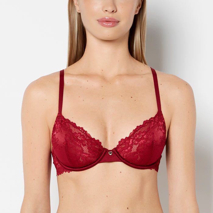 Unlined Demi Bra with Romantic Lace in Plum Rose