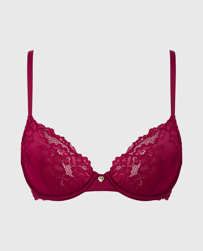 Unlined Demi Bra with Romantic Lace in Plum Rose