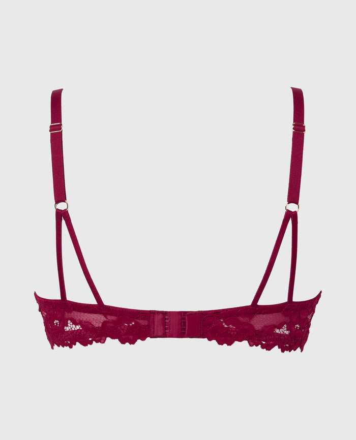Unlined Demi Bra with Romantic Lace in Plum Rose