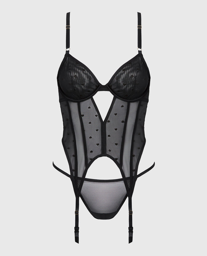 Unlined Demi Merrywidow Heart Mesh in Tuxedo Black