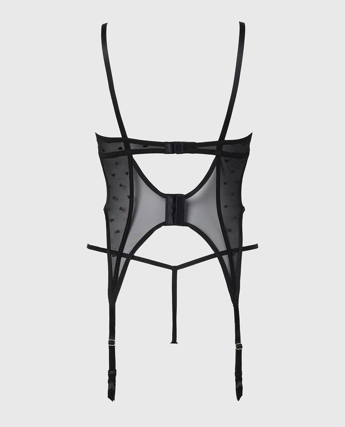 Unlined Demi Merrywidow Heart Mesh in Tuxedo Black