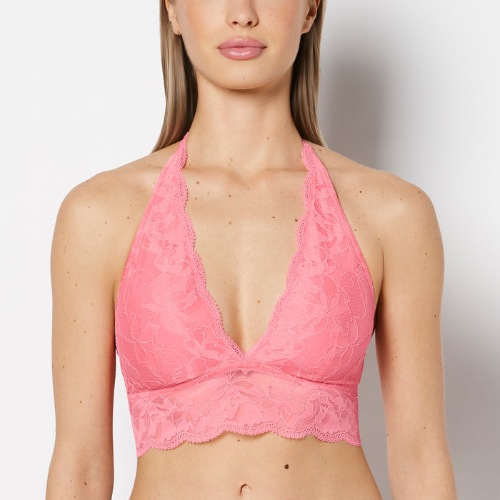 Unlined Halter Bralette with Charmed Lace in Pink Lemonade