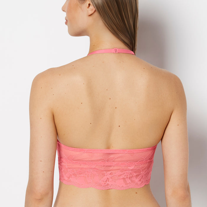 Unlined Halter Bralette with Charmed Lace in Pink Lemonade