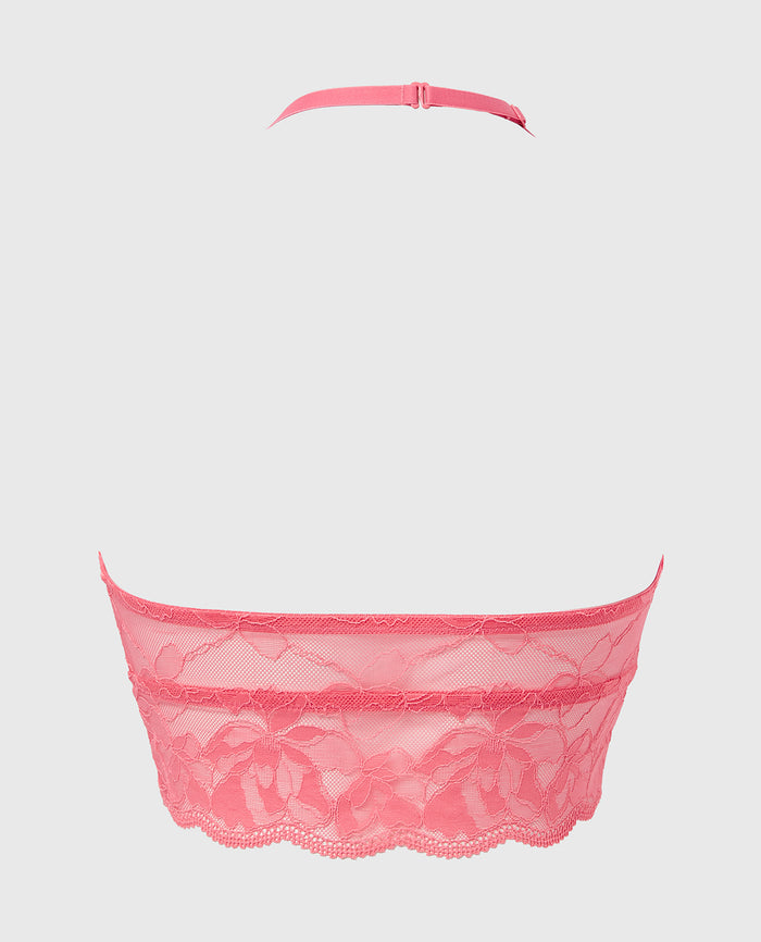 Unlined Halter Bralette with Charmed Lace in Pink Lemonade