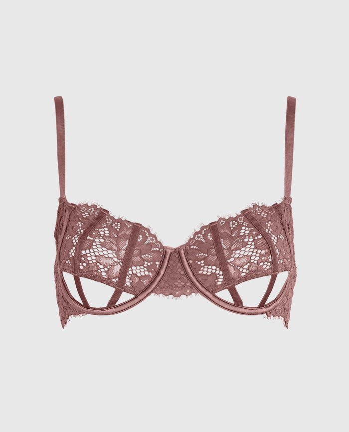 Unlined Lace Bra with Cut-Outs in Dusty Cedar