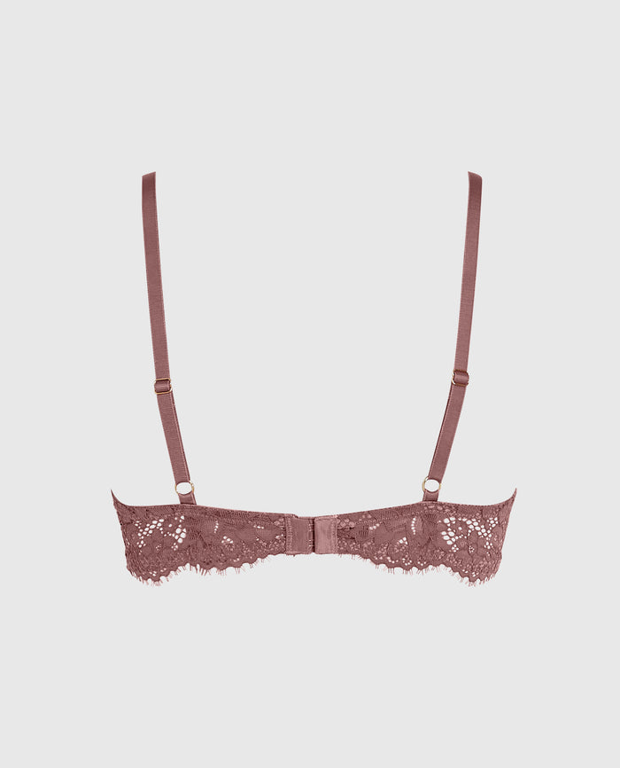 Unlined Lace Bra with Cut-Outs in Dusty Cedar
