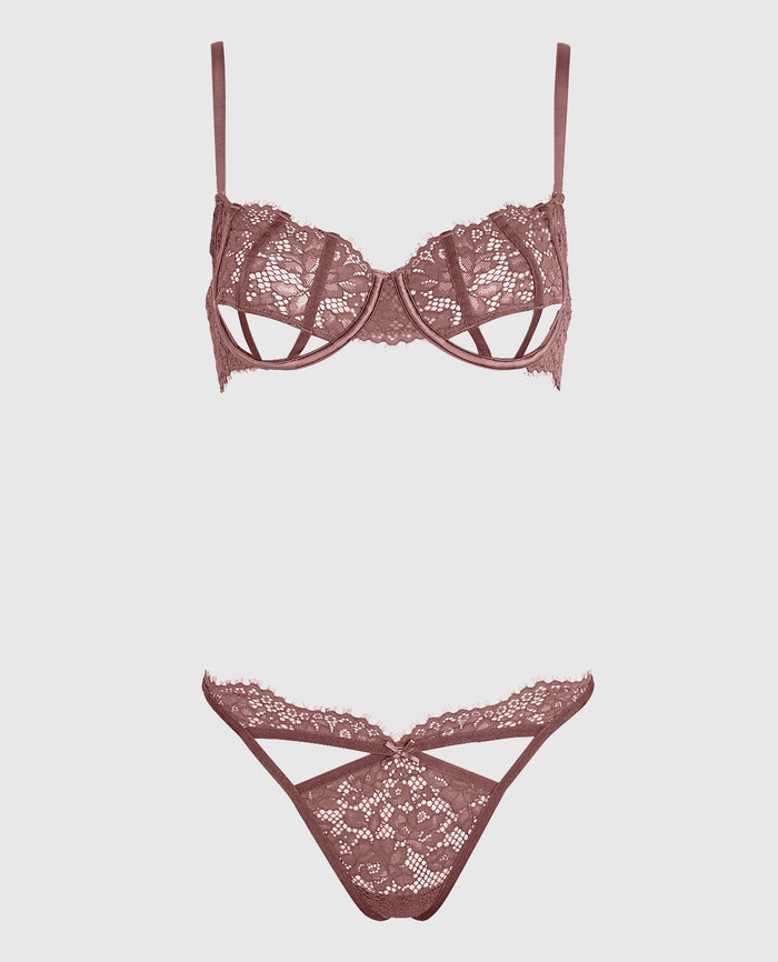 Unlined Lace Bra with Cut-Outs in Dusty Cedar