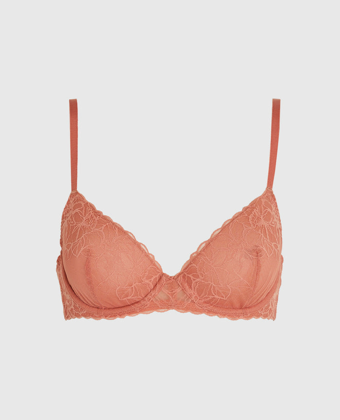 Unlined Lace Demi Bra in Rosy Blush