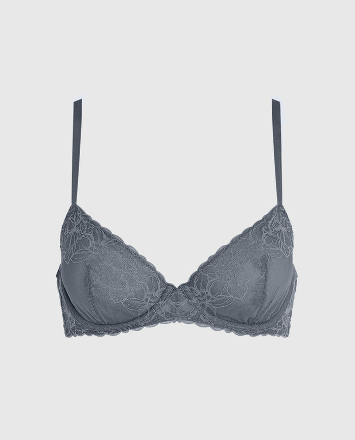 Unlined Lace Demi Bra in Stormy Weather