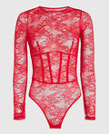 Unlined Long Sleeve Bodysuit in Cosmo Red