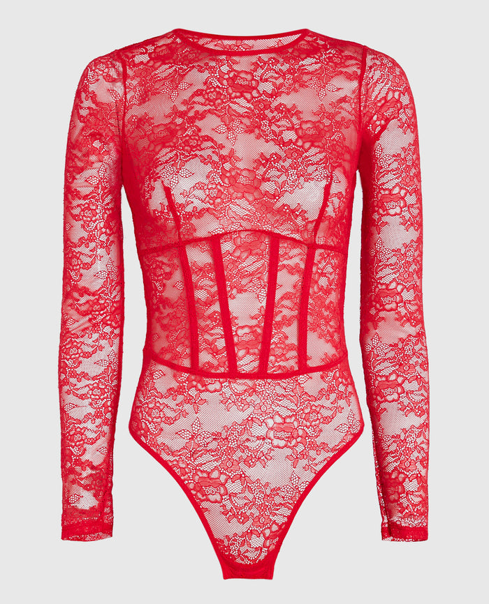 Unlined Long Sleeve Bodysuit in Cosmo Red