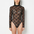 Unlined Long Sleeve Bodysuit with Enchanted Lace in Tuxedo Black