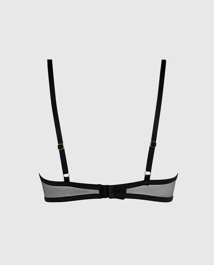 Unlined Mesh Bra with Picot Trim in Black
