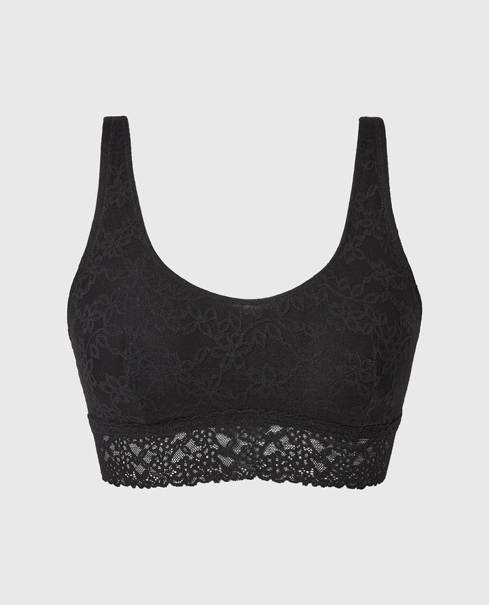Unlined Scoop Bralette in Ultra Lace in Tuxedo Black