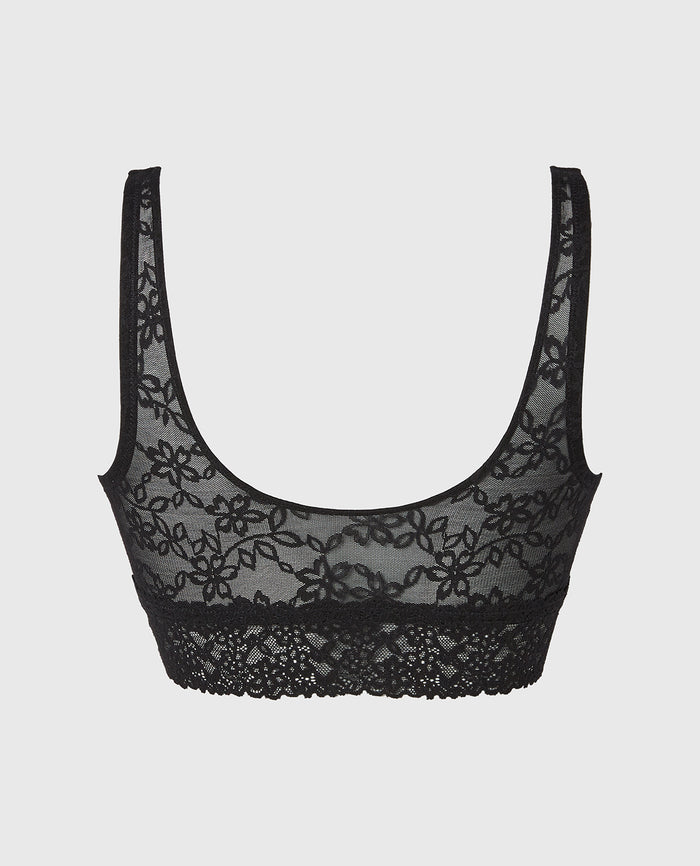 Unlined Scoop Bralette in Ultra Lace in Tuxedo Black