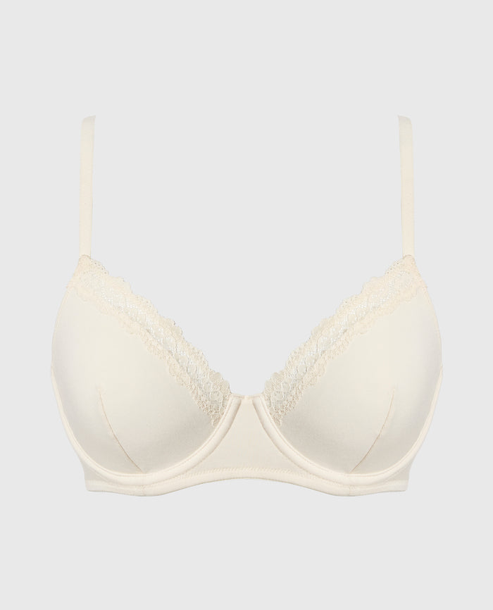 Unlined Wired Bralette with Lace Trim in Pearled Ivory