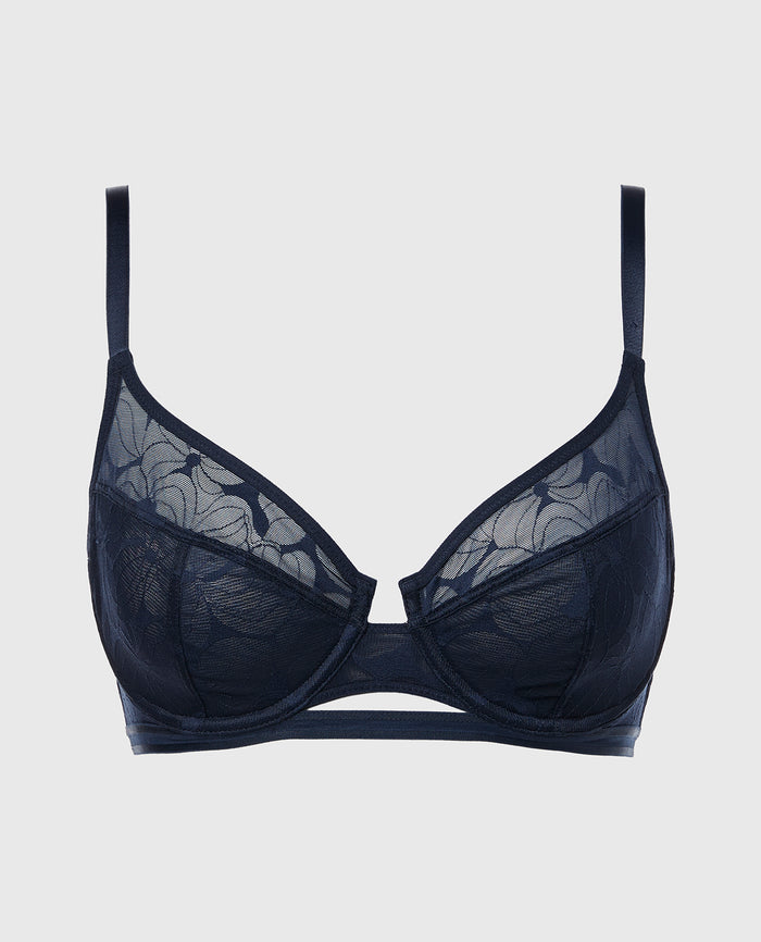 Unlined Wired Triangle Bralette in Navy