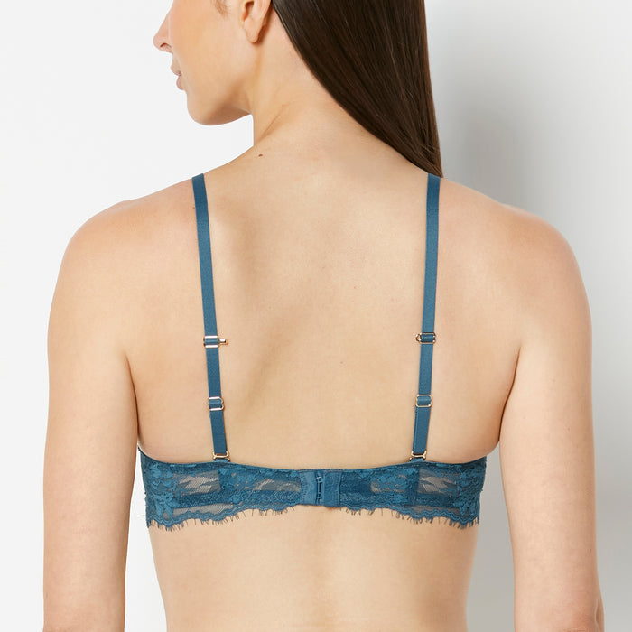 Up 2 Cup Plunge Bra with Bewitched Lace Strap Detail in Legion Blue