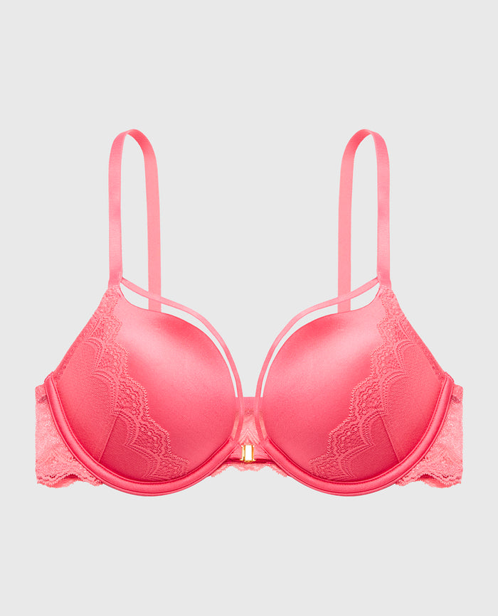 Up 2 Cup Plunge Bra with Exquisite Lace in Pink Lemonade