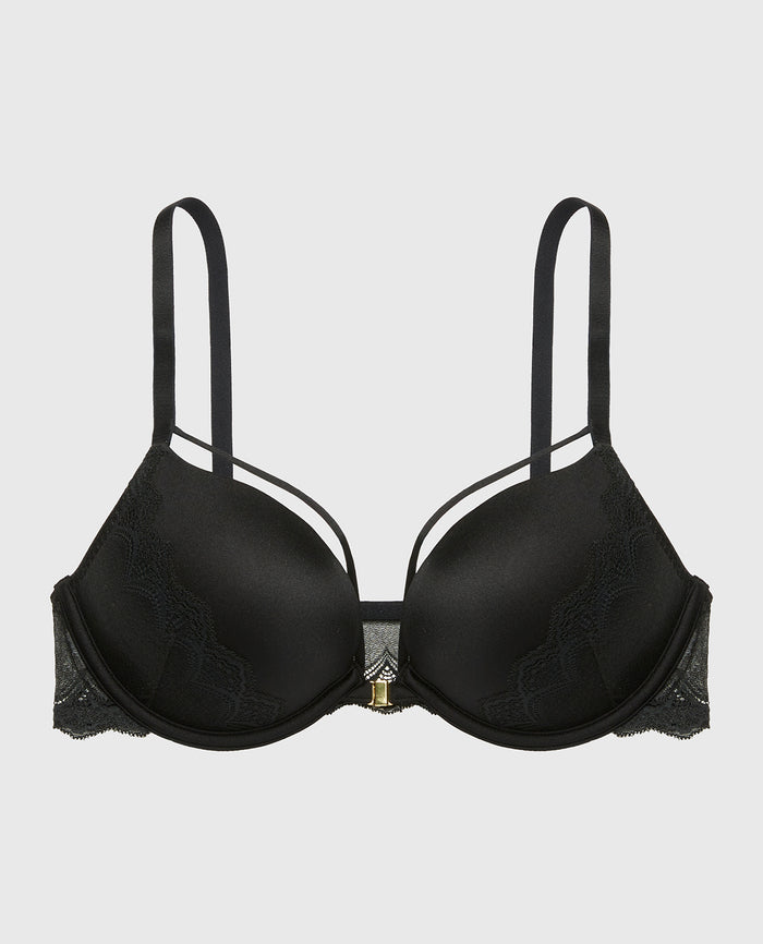 Up 2 Cup Plunge Bra with Exquisite Lace in Tuxedo Black
