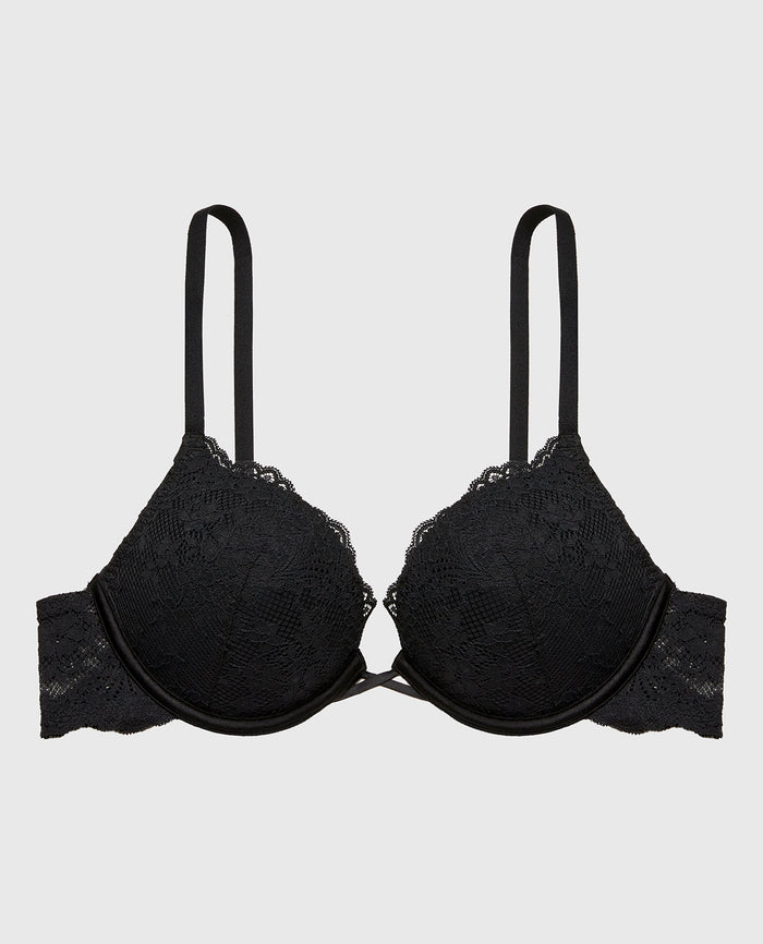 Up 2 Cup Plunge Bra with Timeless Lace in Tuxedo Black